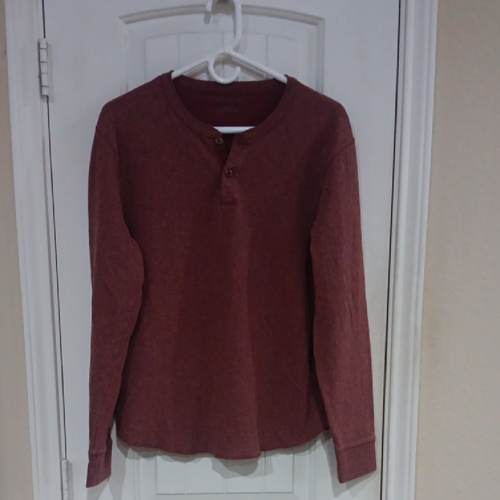Madewell Men's Two Button Lined Raw Bottom Hem Henley Shirt